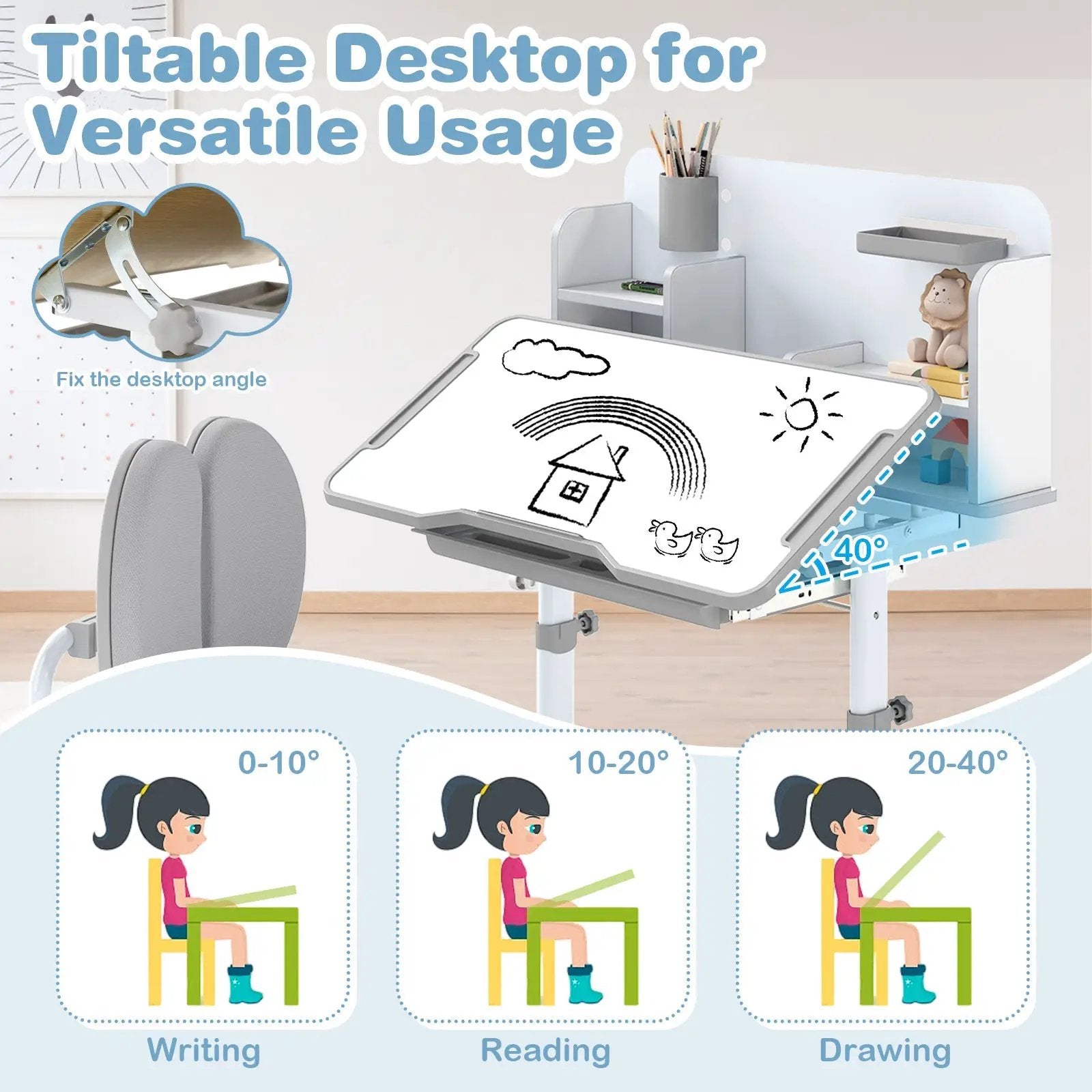 Kid's Study Desk and with Tilt Desktop and Pen Holder by DirectDeals