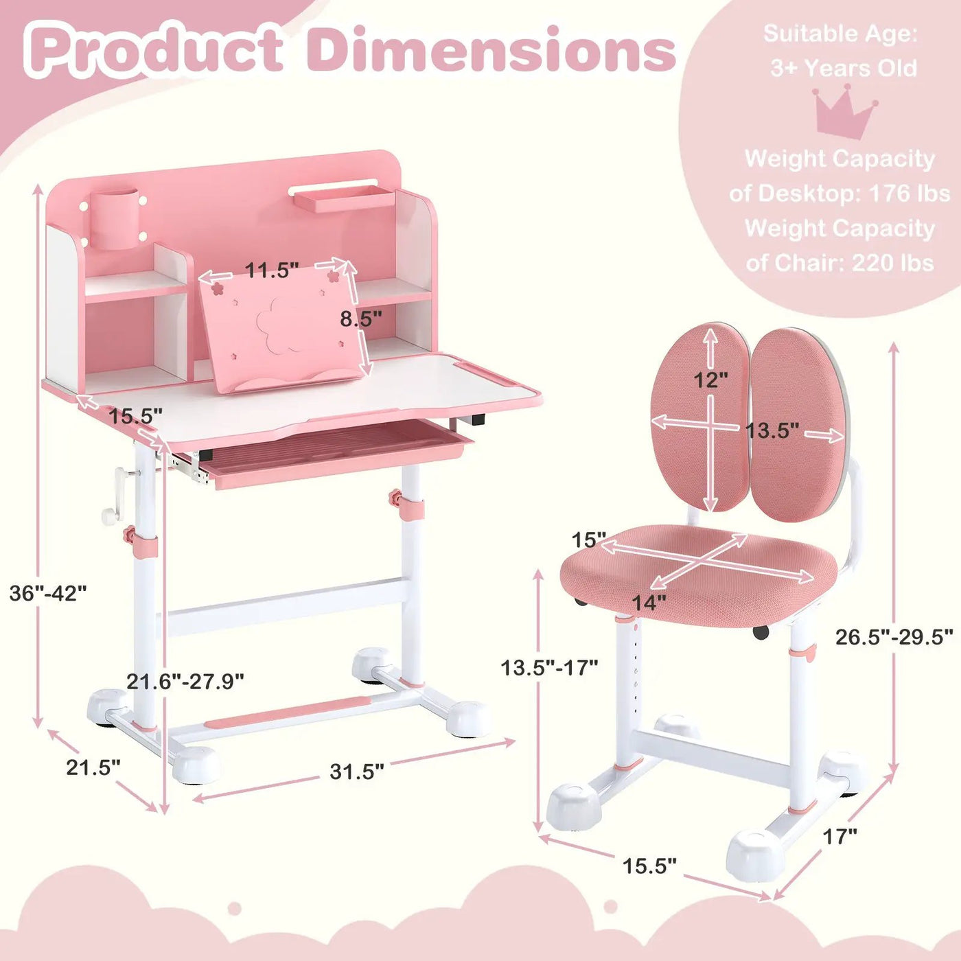 Kid's Study Desk and with Tilt Desktop and Pen Holder by DirectDeals
