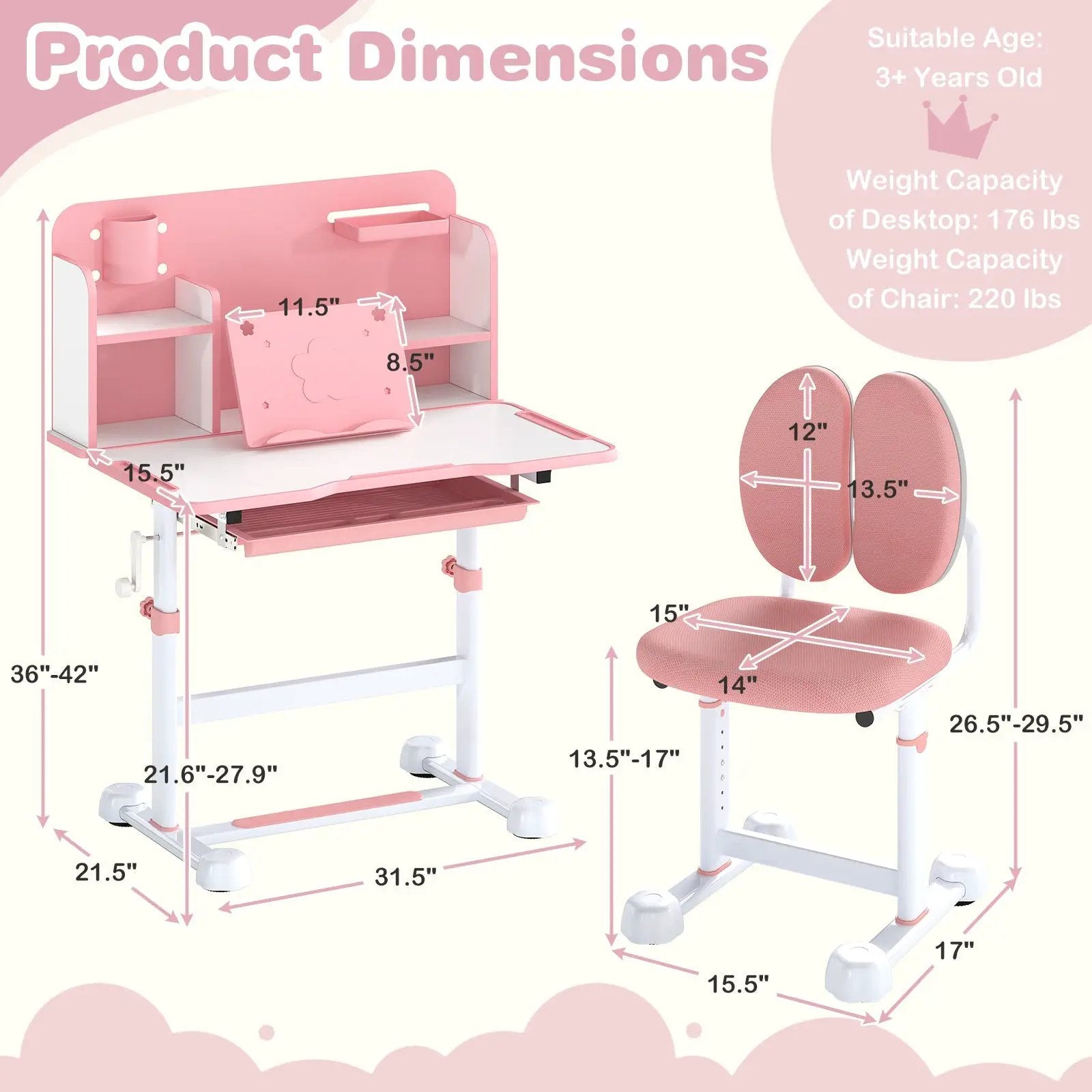 Kid's Study Desk and with Tilt Desktop and Pen Holder by DirectDeals