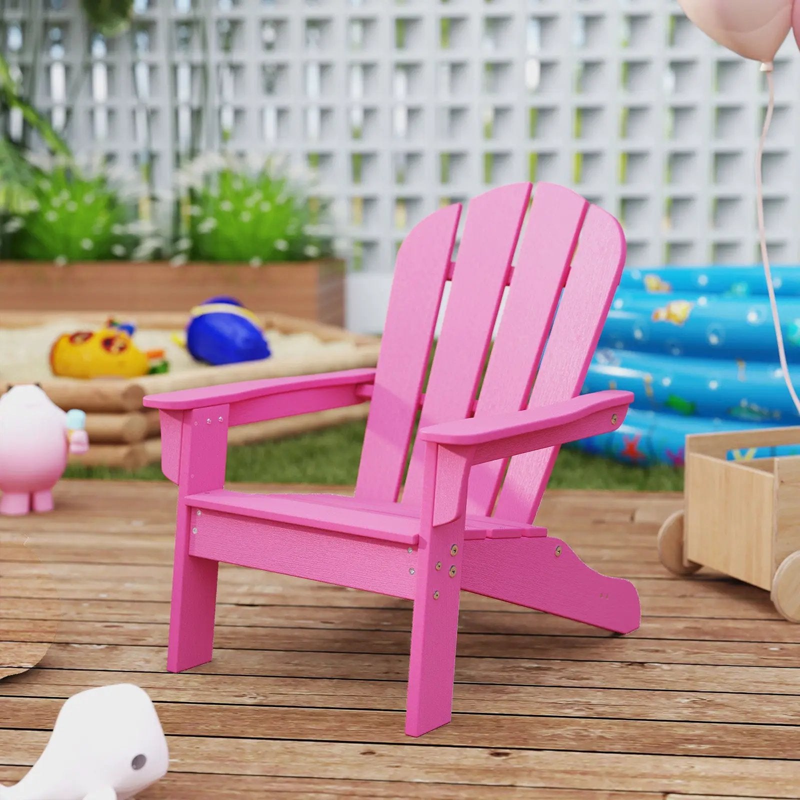 All-Weather HDPE Kid's Adirondack Chair with with High Backrest and Armrests-Pink by DirectDeals