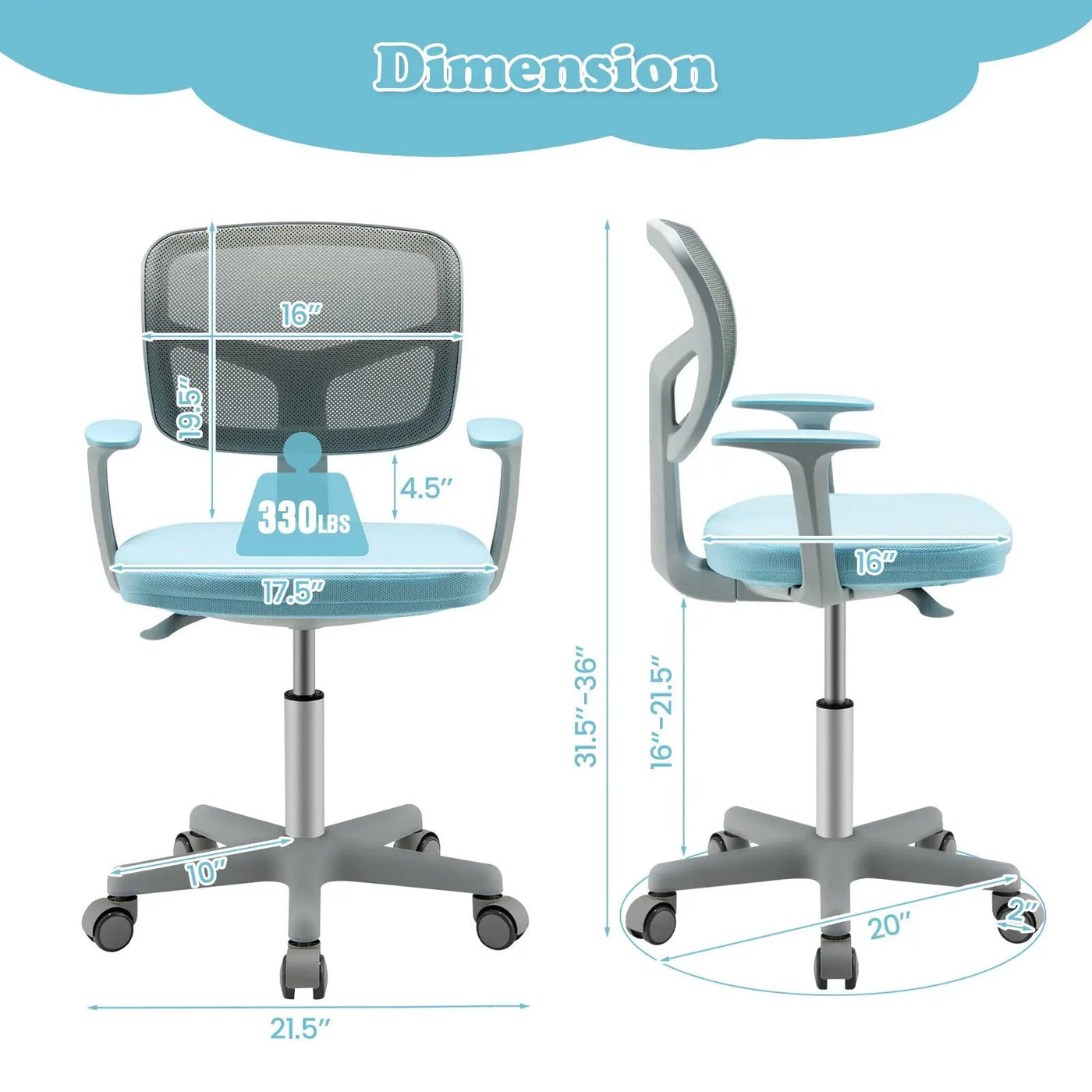 Adjustable Desk Chair with by DirectDeals