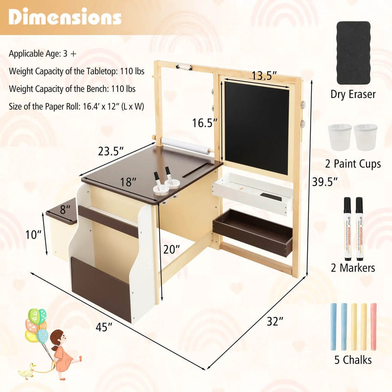 Kids Art Center Wooden Table Bench Set by DirectDeals
