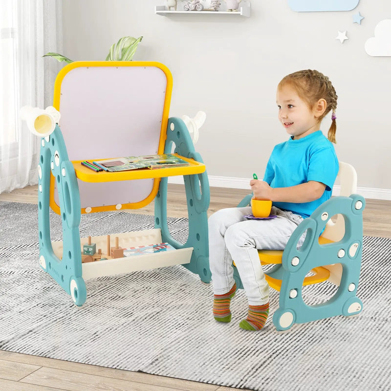 Kids Art Easel with Chair and 3-Level Adjustable Whiteboard-Multicolor by DirectDeals