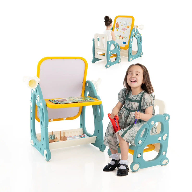 Kids Art Easel with Chair and 3-Level Adjustable Whiteboard-Multicolor by DirectDeals