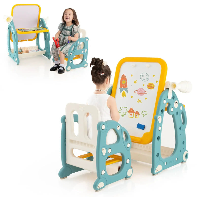 Kids Art Easel with Chair and 3-Level Adjustable Whiteboard-Multicolor by DirectDeals