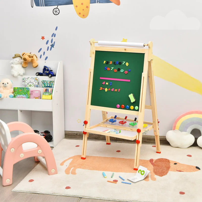 Kids Art Easel with Paper Roll Double-Sided Regulable Drawing Easel Plank by DirectDeals