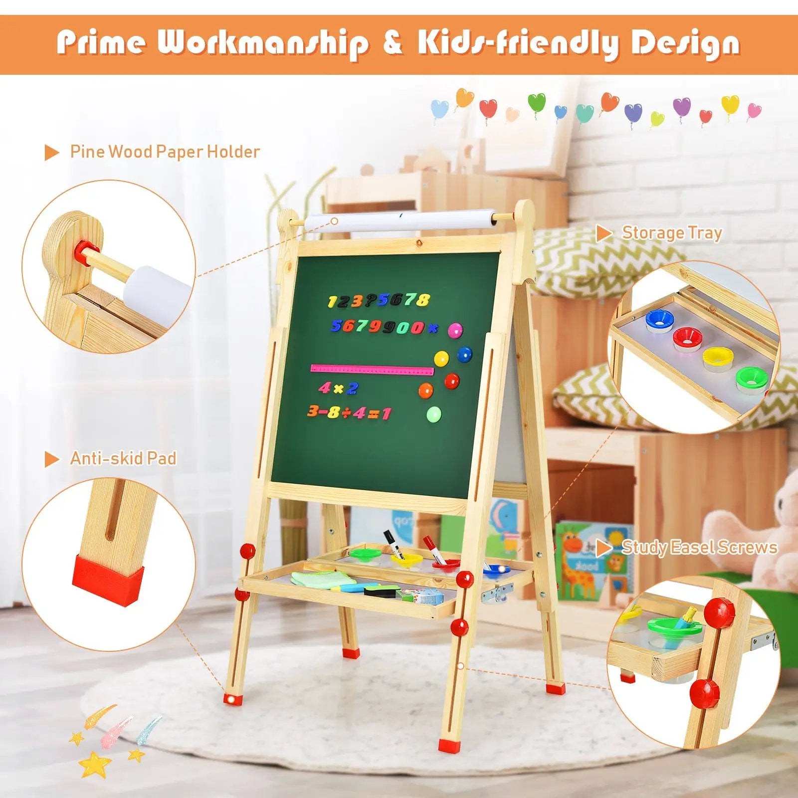 Kids Art Easel with Paper Roll Double-Sided Regulable Drawing Easel Plank by DirectDeals