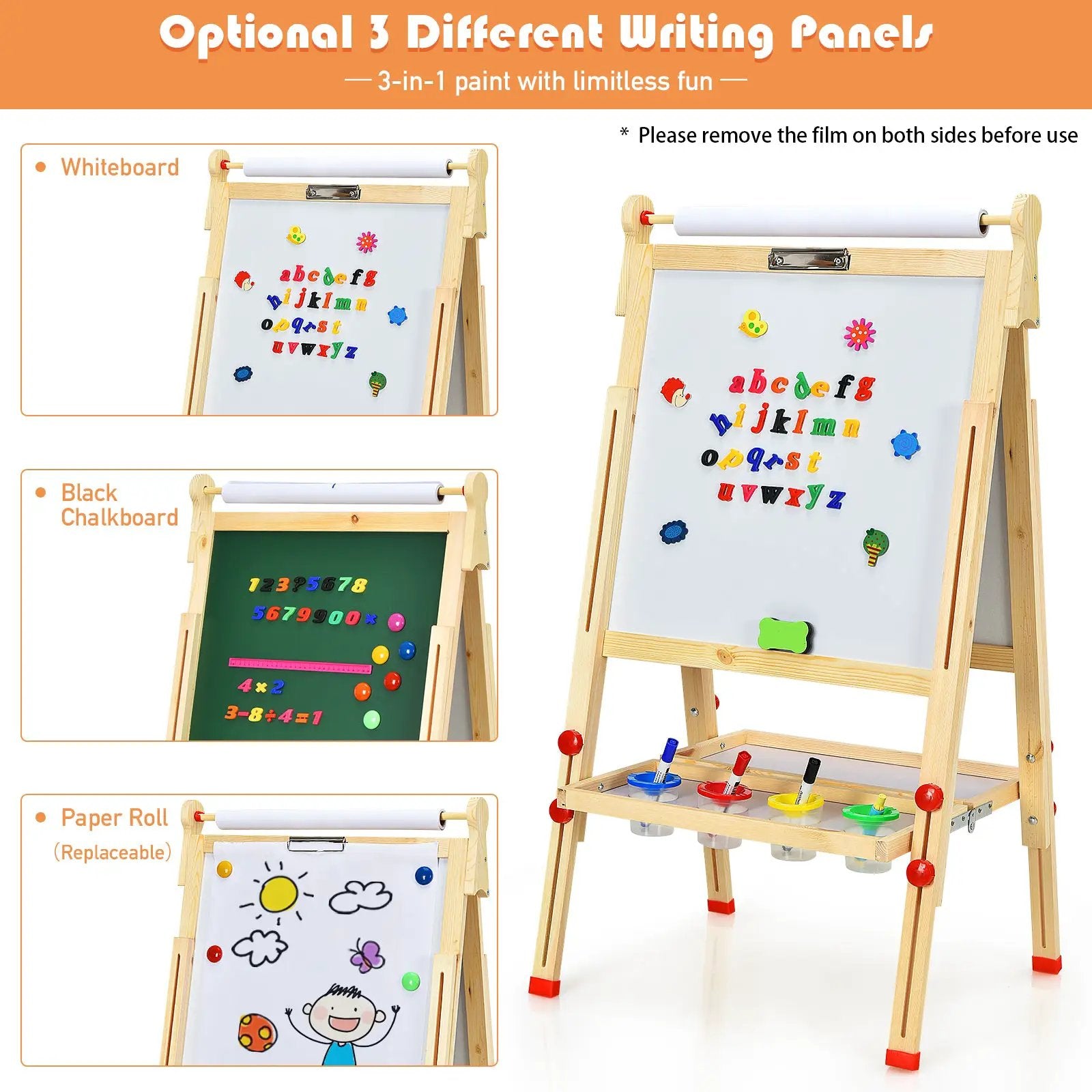 Kids Art Easel with Paper Roll Double-Sided Regulable Drawing Easel Plank by DirectDeals