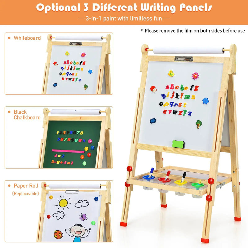 Kids Art Easel with Paper Roll Double-Sided Regulable Drawing Easel Plank by DirectDeals
