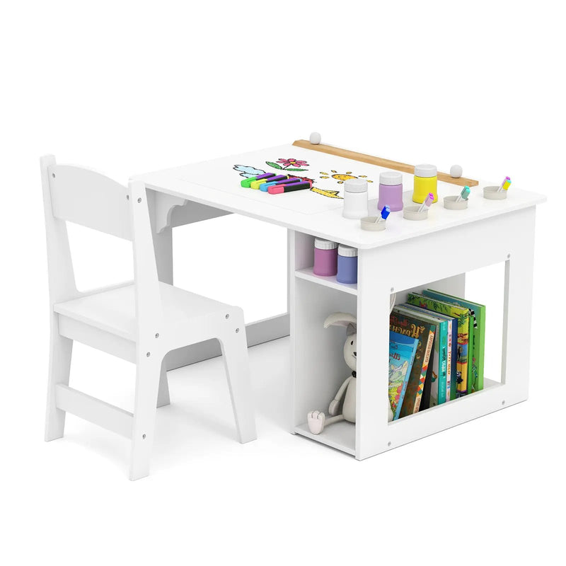 Kids Art Table and Chair Set Toddler Craft Drawing Desk-White by DirectDeals