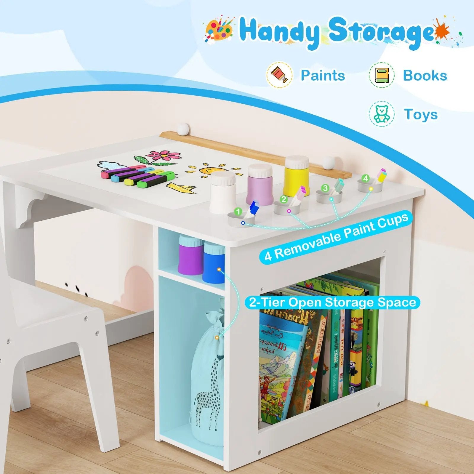 Kids Art Table and Chair Set Toddler Craft Drawing Desk-White by DirectDeals