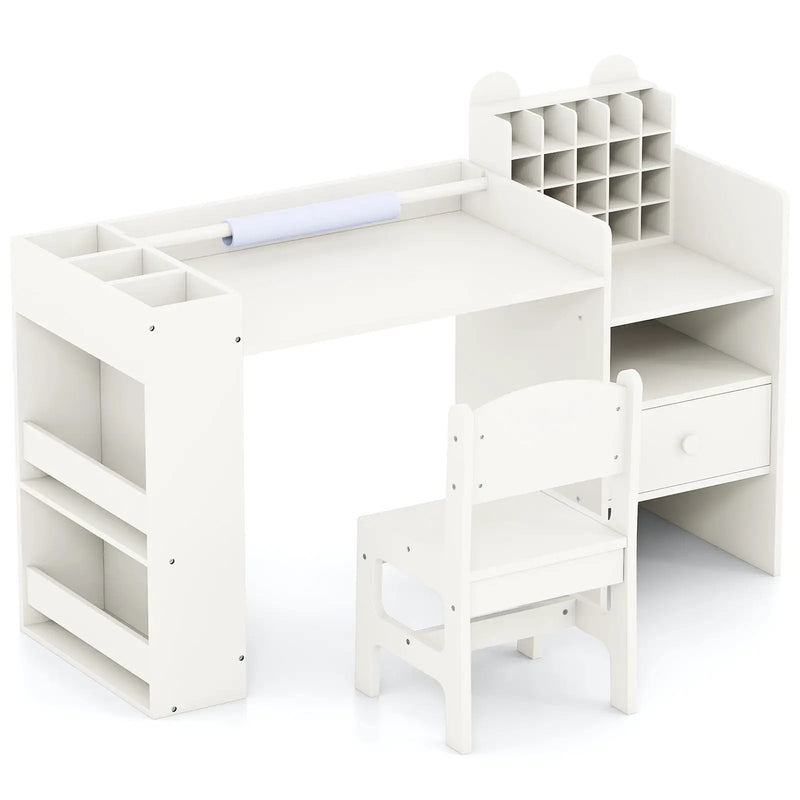Kids Art Table and Chair Set with Detachable Paper Roll Holder and Cabinet by DirectDeals