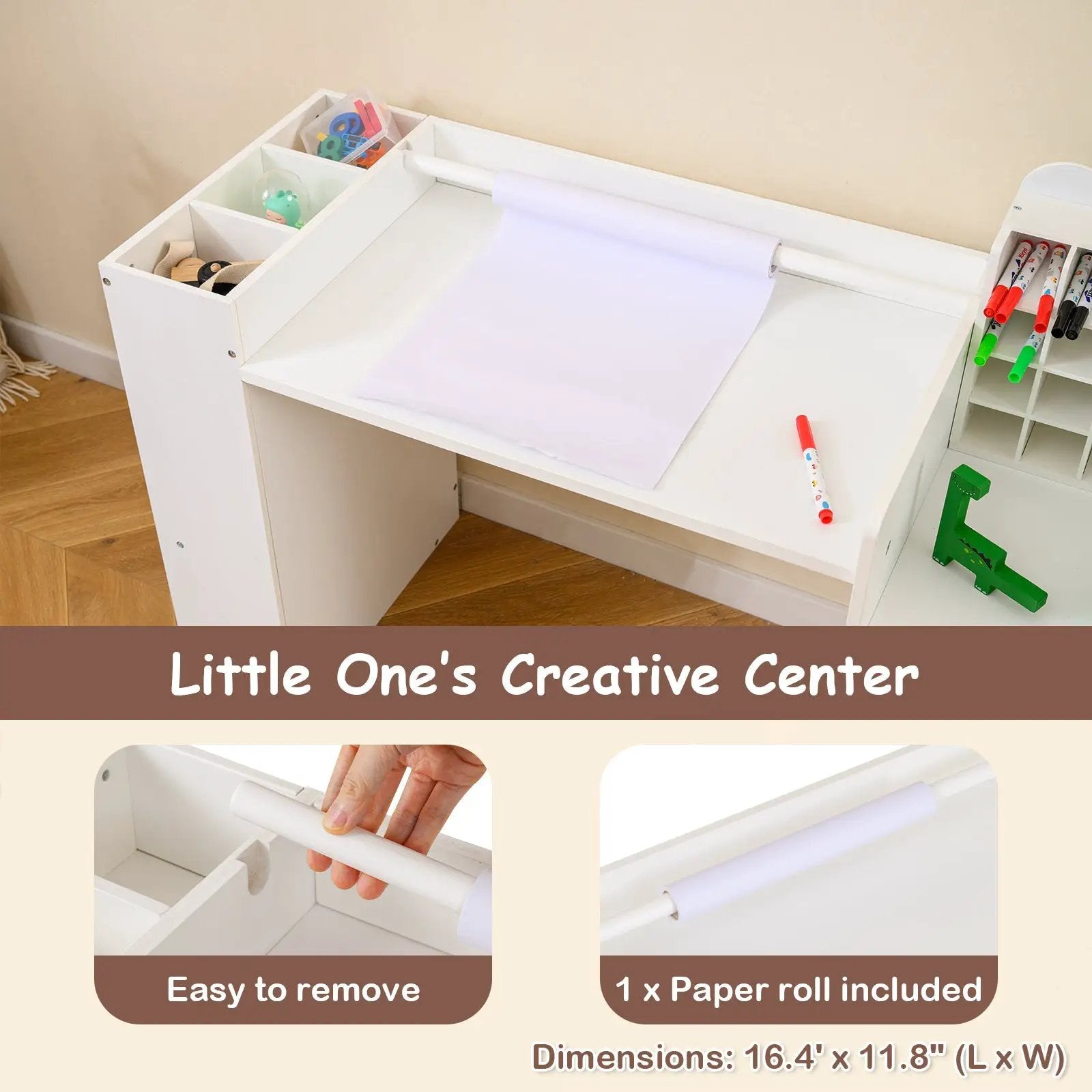 Kids Art Table and Chair Set with Detachable Paper Roll Holder and Cabinet by DirectDeals