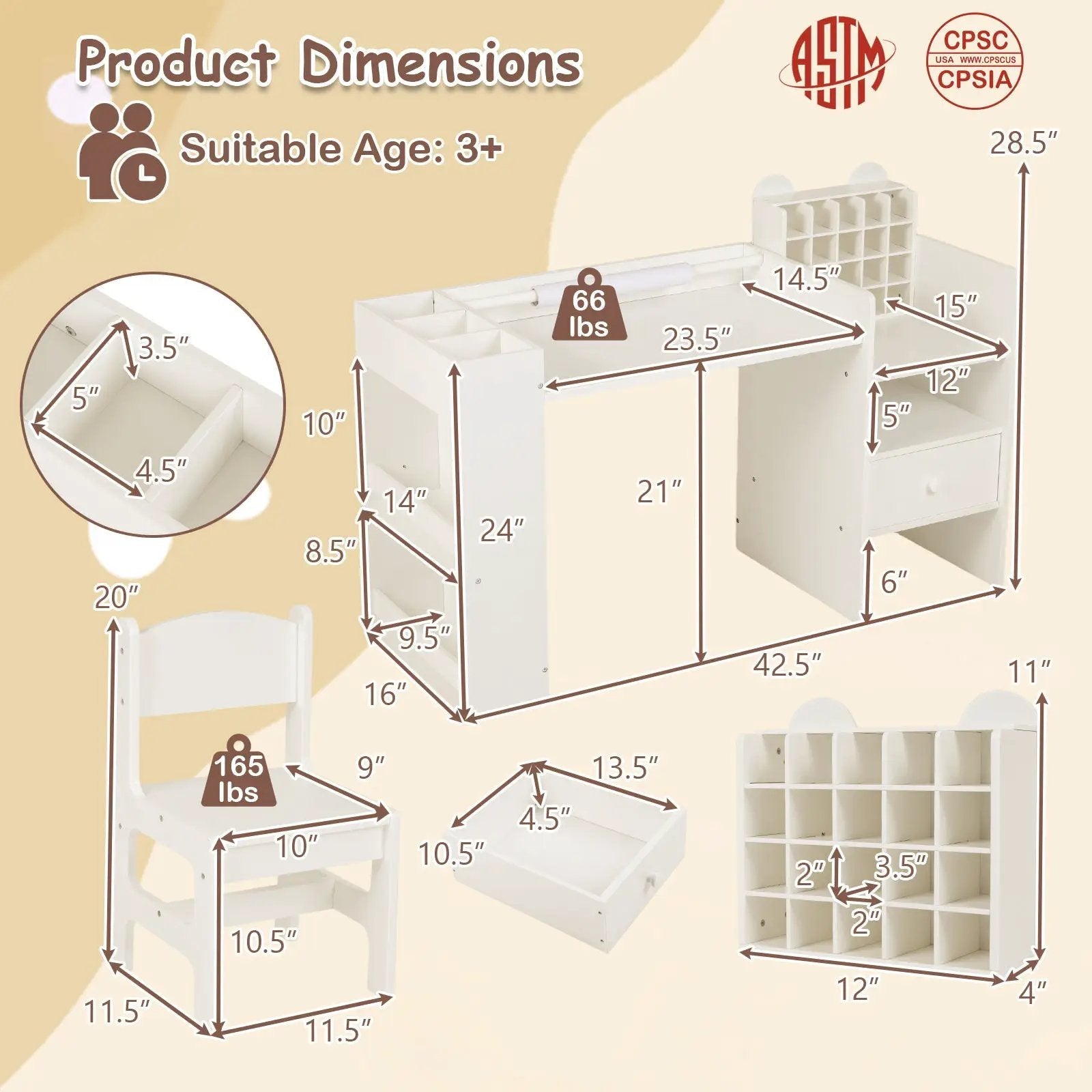 Kids Art Table and Chair Set with Detachable Paper Roll Holder and Cabinet by DirectDeals
