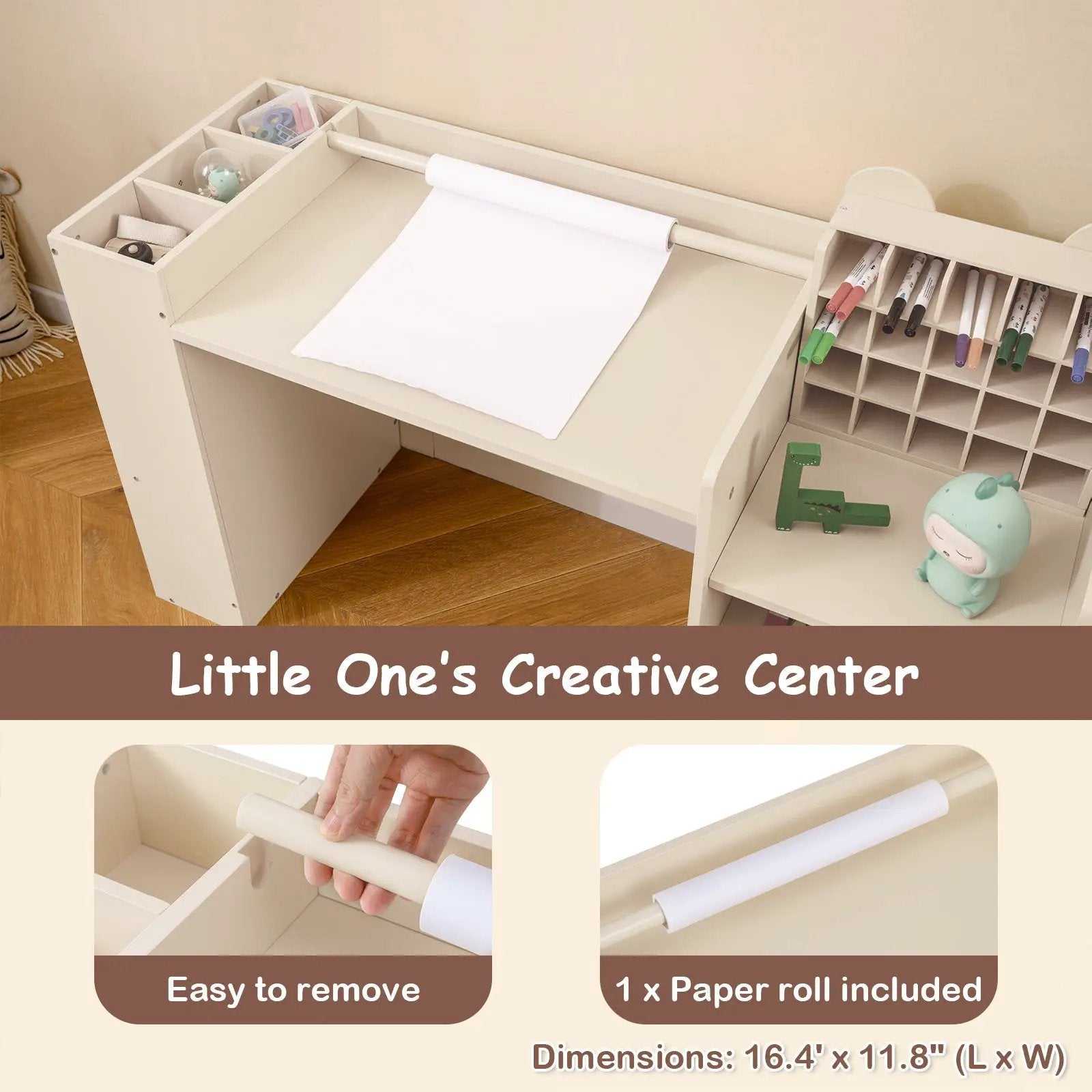 Kids Art Table and Chair Set with Detachable Paper Roll Holder and Cabinet by DirectDeals