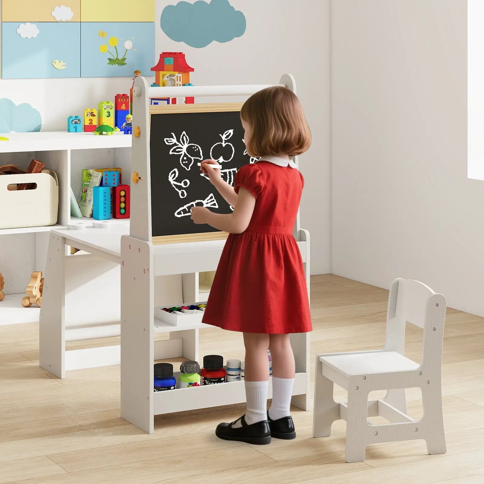 Kids Art Table and Chair Set with Easel and Chair for Drawing Reading by DirectDeals