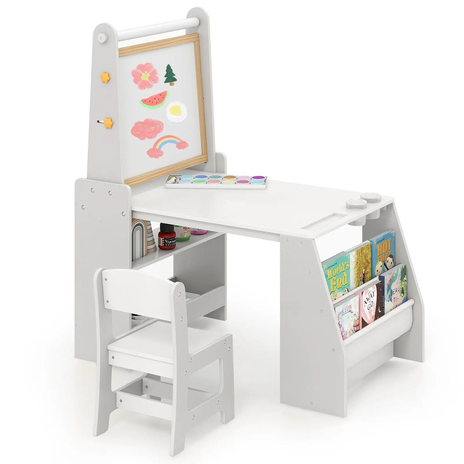 Kids Art Table and Chair Set with Easel and Chair for Drawing Reading by DirectDeals