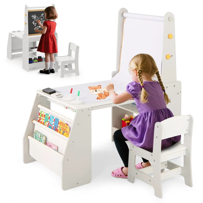 Kids Art Table and Chair Set with Easel and Chair for Drawing Reading by DirectDeals
