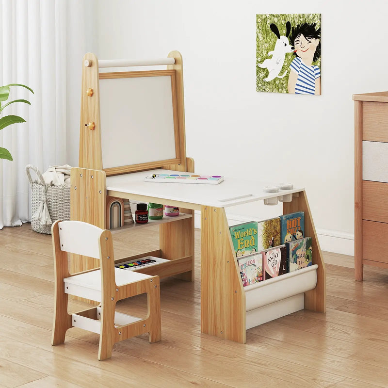 Kids Art Table and Chair Set with Easel and Chair for Drawing Reading by DirectDeals