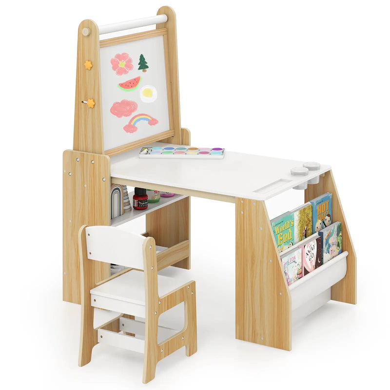 Kids Art Table and Chair Set with Easel and Chair for Drawing Reading by DirectDeals