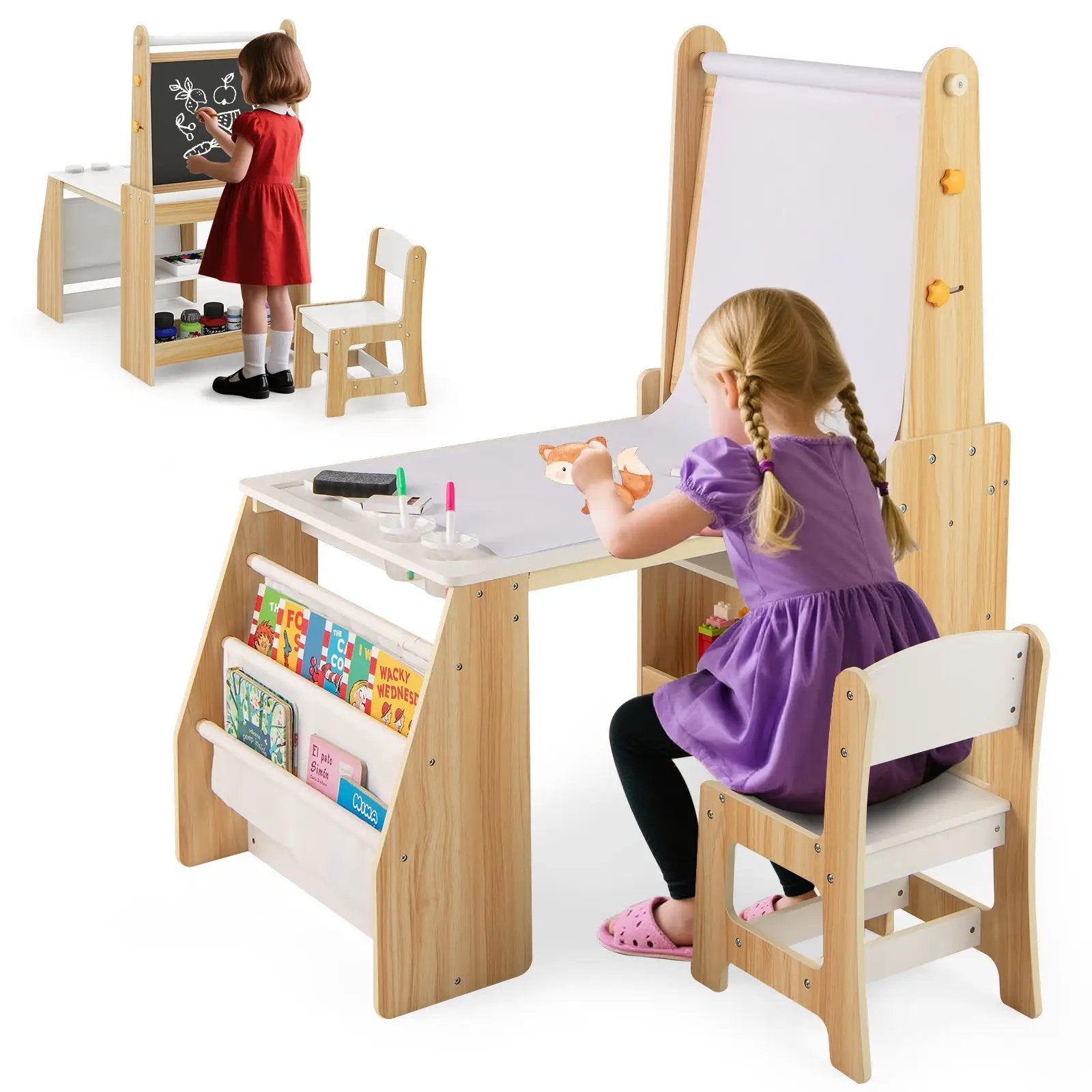 Kids Art Table and Chair Set with Easel and Chair for Drawing Reading by DirectDeals