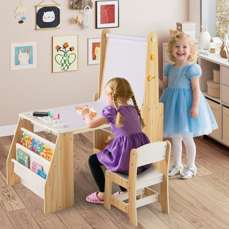 Kids Art Table and Chair Set with Easel and Chair for Drawing Reading by DirectDeals