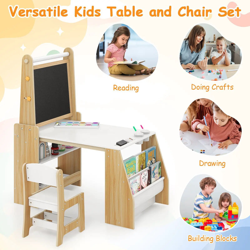 Kids Art Table and Chair Set with Easel and Chair for Drawing Reading by DirectDeals