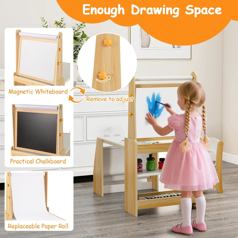 Kids Art Table and Chair Set with Easel and Chair for Drawing Reading by DirectDeals