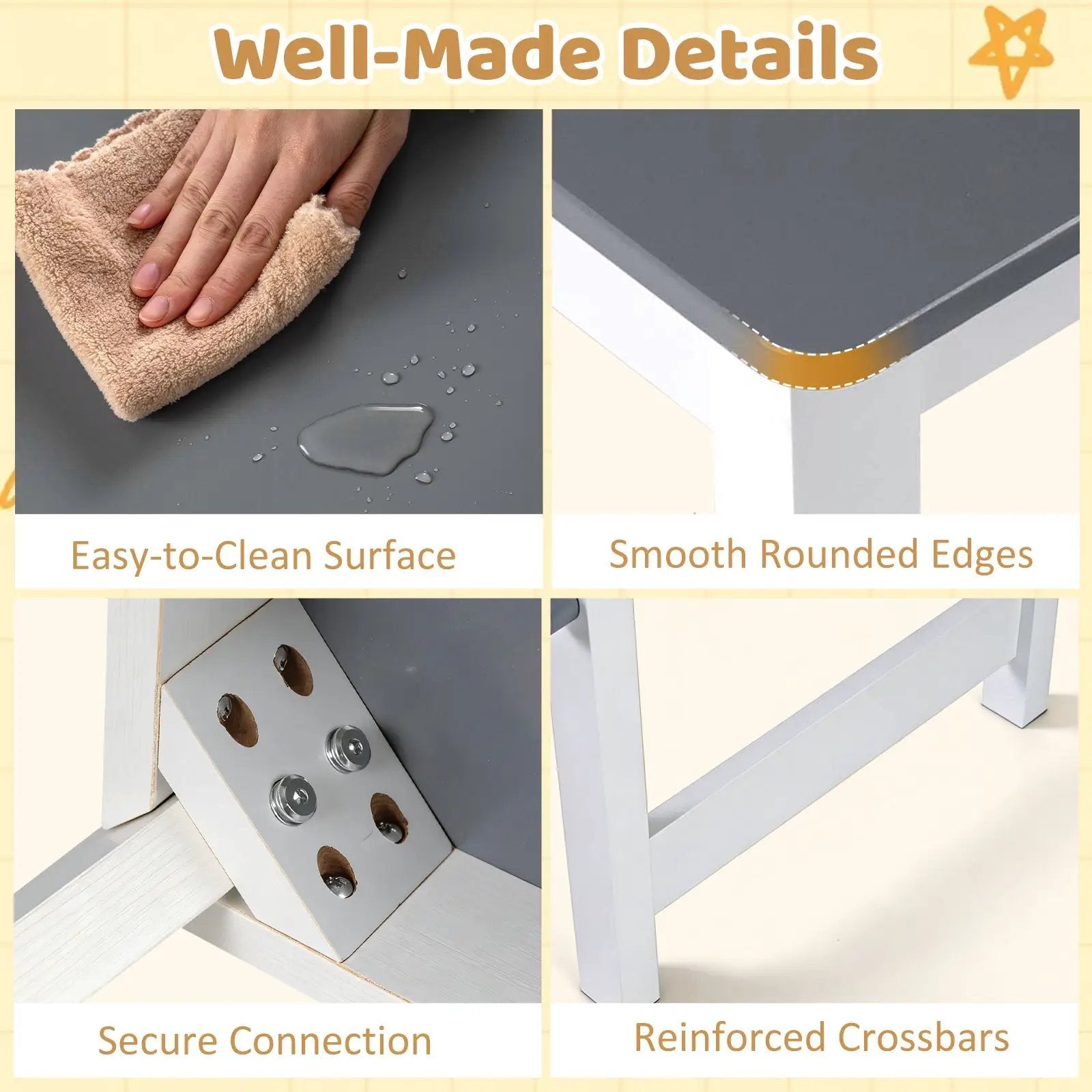 Kids Art Table and Stool Set Toddler Activity Desk with Paper Roll and 4 Paint Cups for Drawing Learning-Gray by DirectDeals
