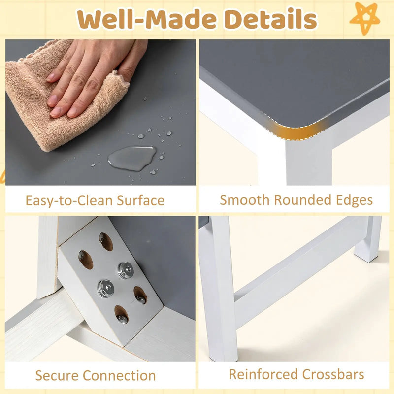 Kids Art Table and Stool Set Toddler Activity Desk with Paper Roll and 4 Paint Cups for Drawing Learning-Gray by DirectDeals
