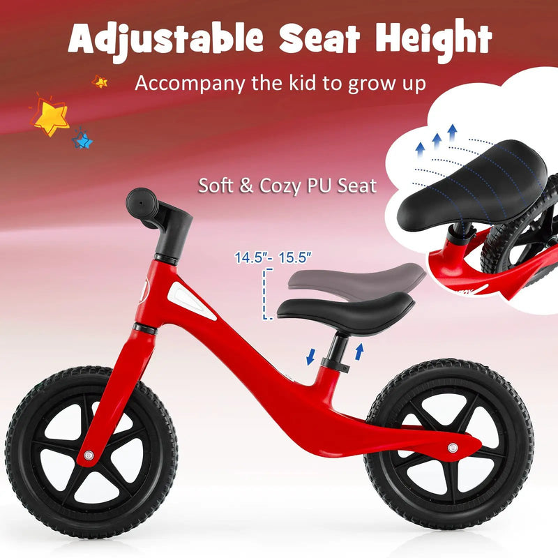 Kids Balance Bike with Rotatable Handlebar and Adjustable Seat Height-Red by DirectDeals