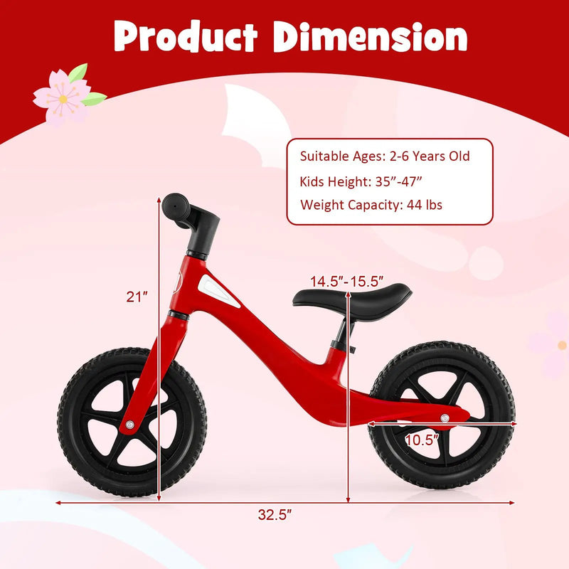 Kids Balance Bike with Rotatable Handlebar and Adjustable Seat Height-Red by DirectDeals