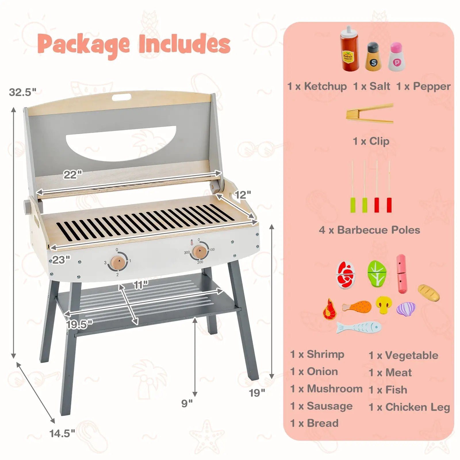Kids Barbecue Grill Playset for Girls and Boys Aged 3+ by DirectDeals