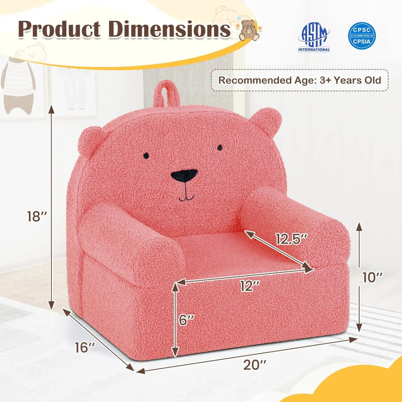 Kids Bear Sofa Toddler Foam Couch with Soft Fleece Fabric Cover by DirectDeals