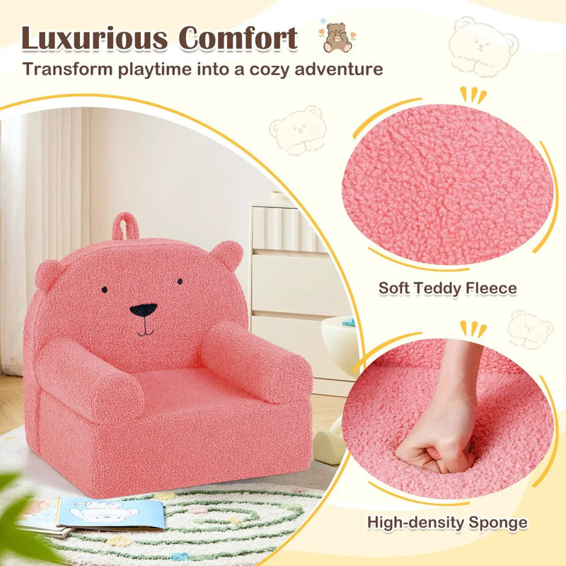 Kids Bear Sofa Toddler Foam Couch with Soft Fleece Fabric Cover by DirectDeals