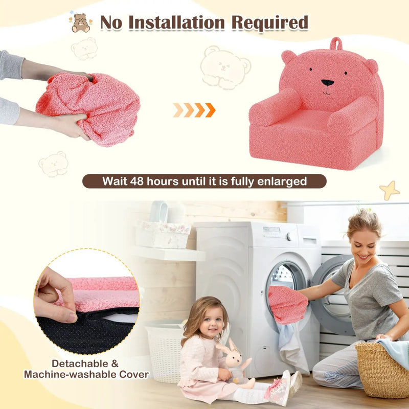 Kids Bear Sofa Toddler Foam Couch with Soft Fleece Fabric Cover by DirectDeals