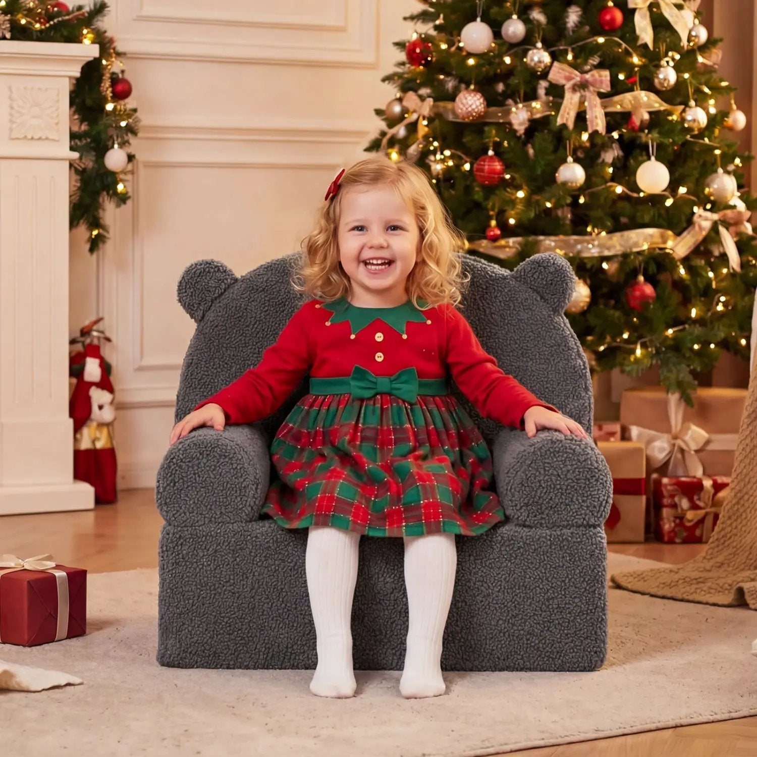 Kids Bear Sofa Toddler Foam Couch with Soft Fleece Fabric Cover by DirectDeals
