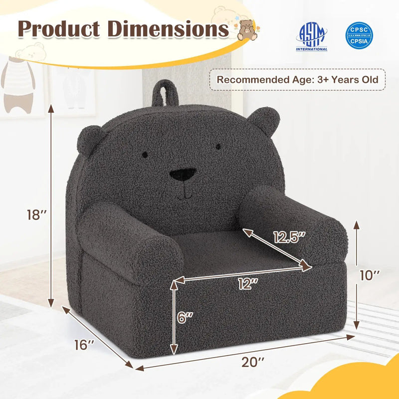 Kids Bear Sofa Toddler Foam Couch with Soft Fleece Fabric Cover by DirectDeals