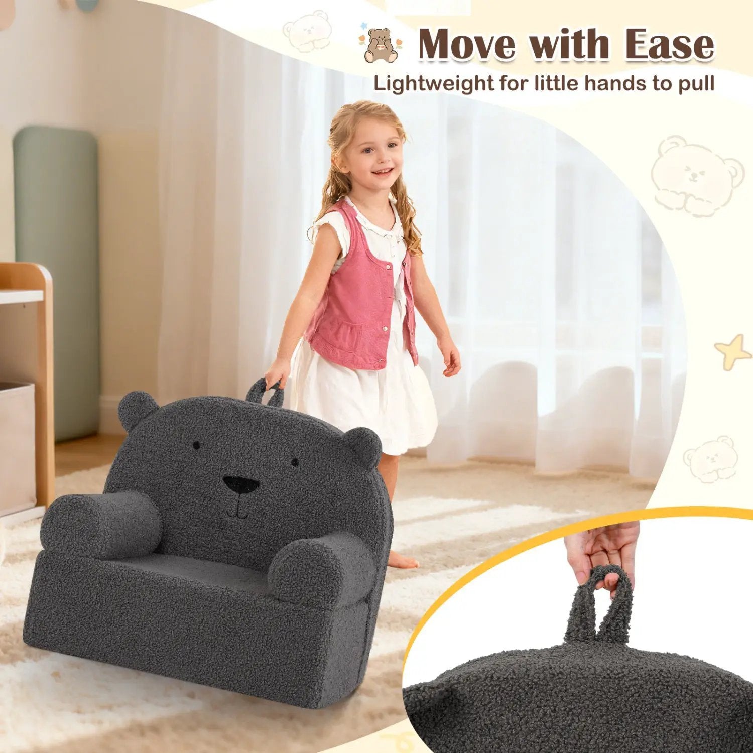 Kids Bear Sofa Toddler Foam Couch with Soft Fleece Fabric Cover by DirectDeals