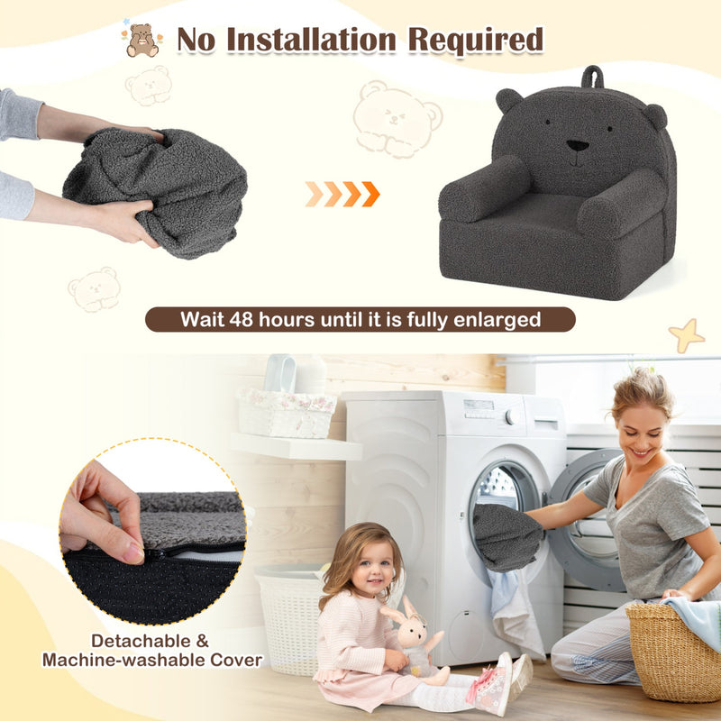 Kids Bear Sofa Toddler Foam Couch with Soft Fleece Fabric Cover by DirectDeals