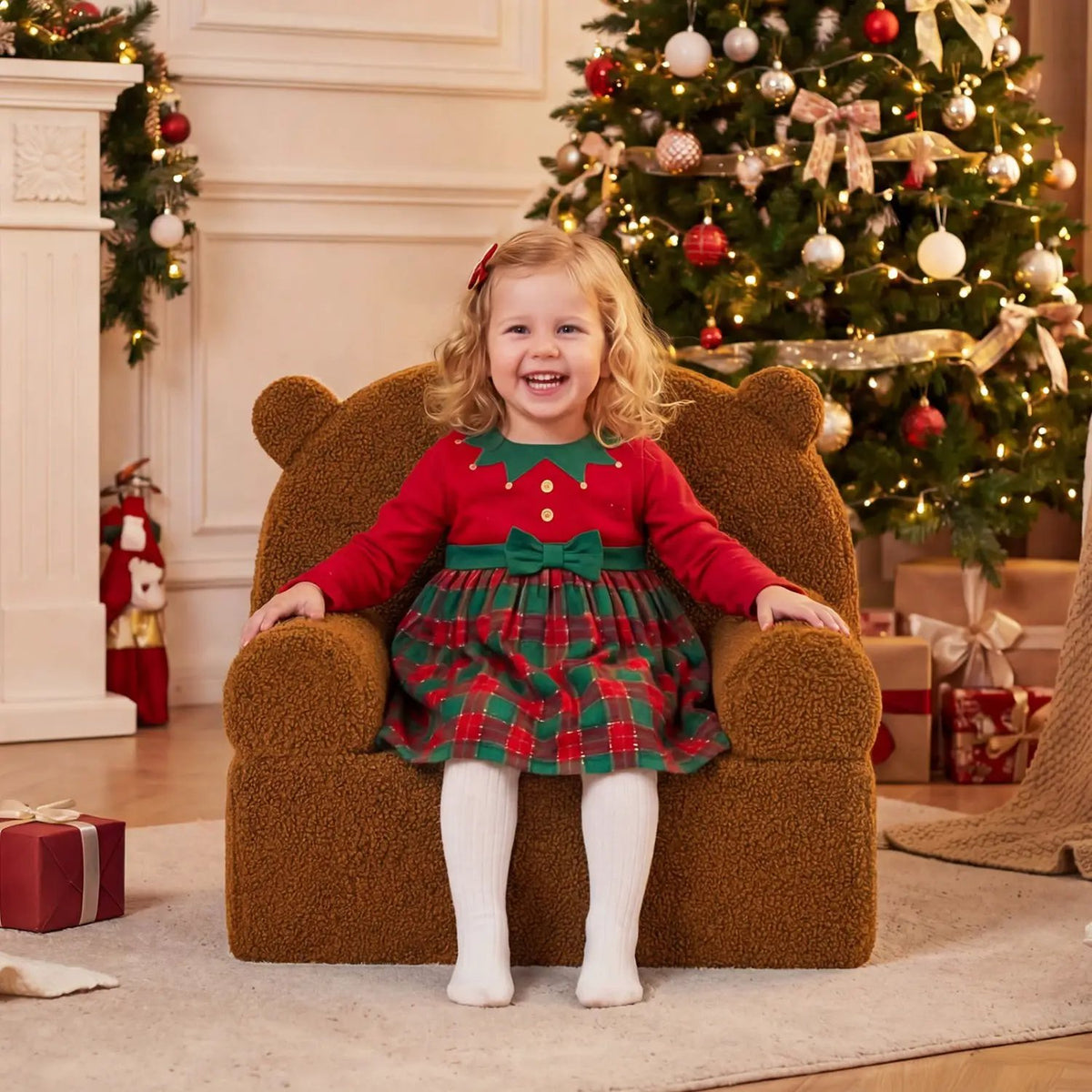 Kids Bear Sofa Toddler Foam Couch with Soft Fleece Fabric Cover by DirectDeals
