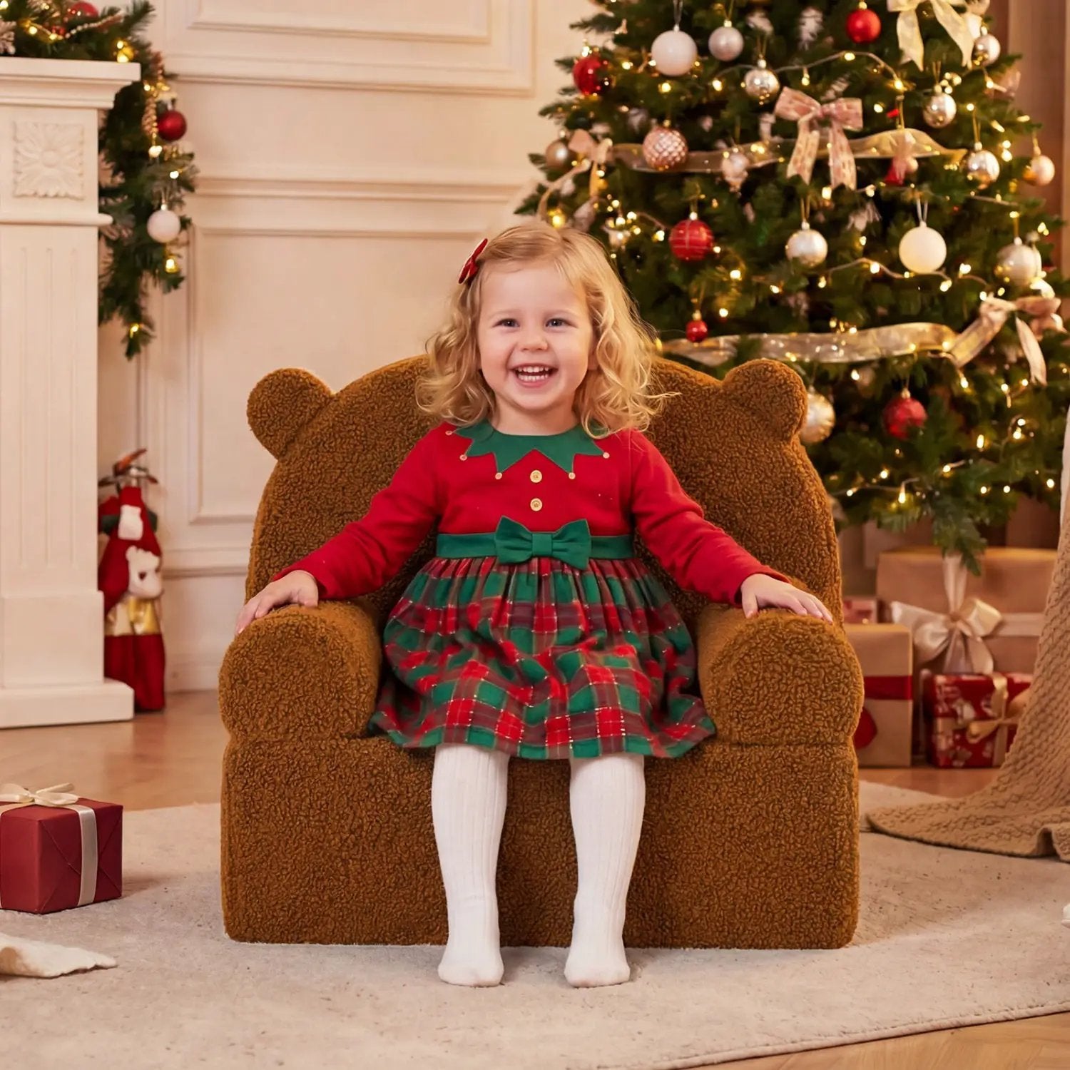Kids Bear Sofa Toddler Foam Couch with Soft Fleece Fabric Cover by DirectDeals