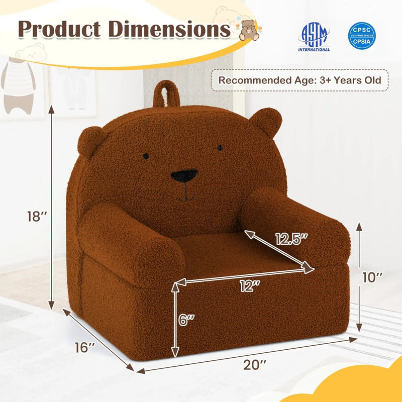 Kids Bear Sofa Toddler Foam Couch with Soft Fleece Fabric Cover by DirectDeals