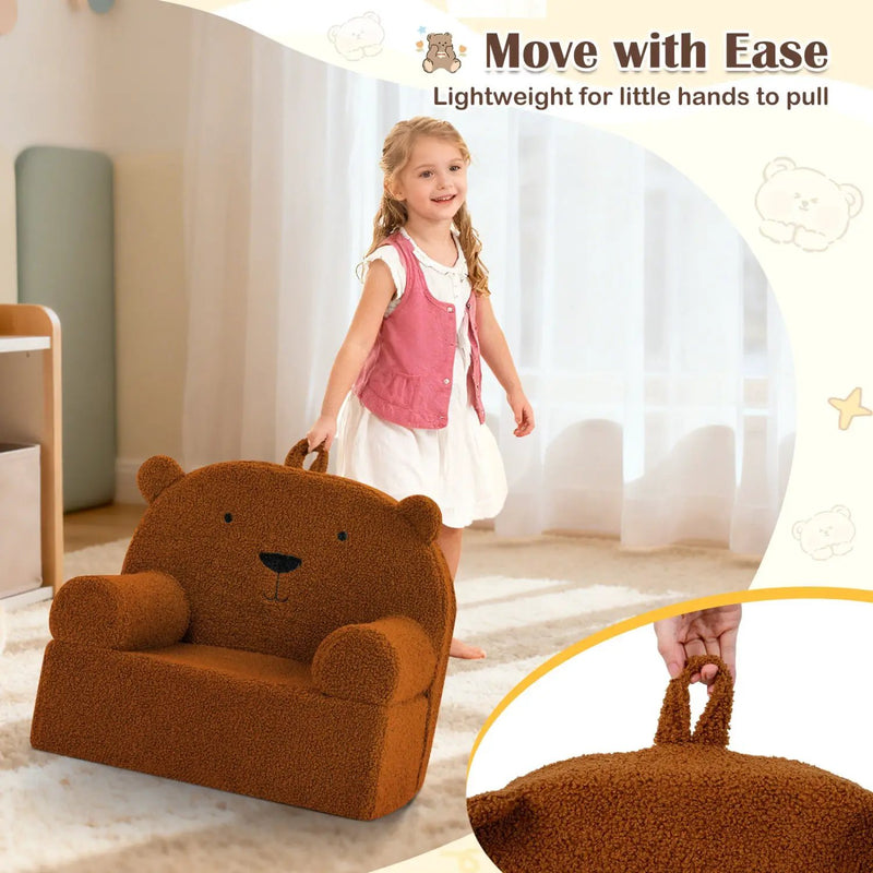 Kids Bear Sofa Toddler Foam Couch with Soft Fleece Fabric Cover by DirectDeals