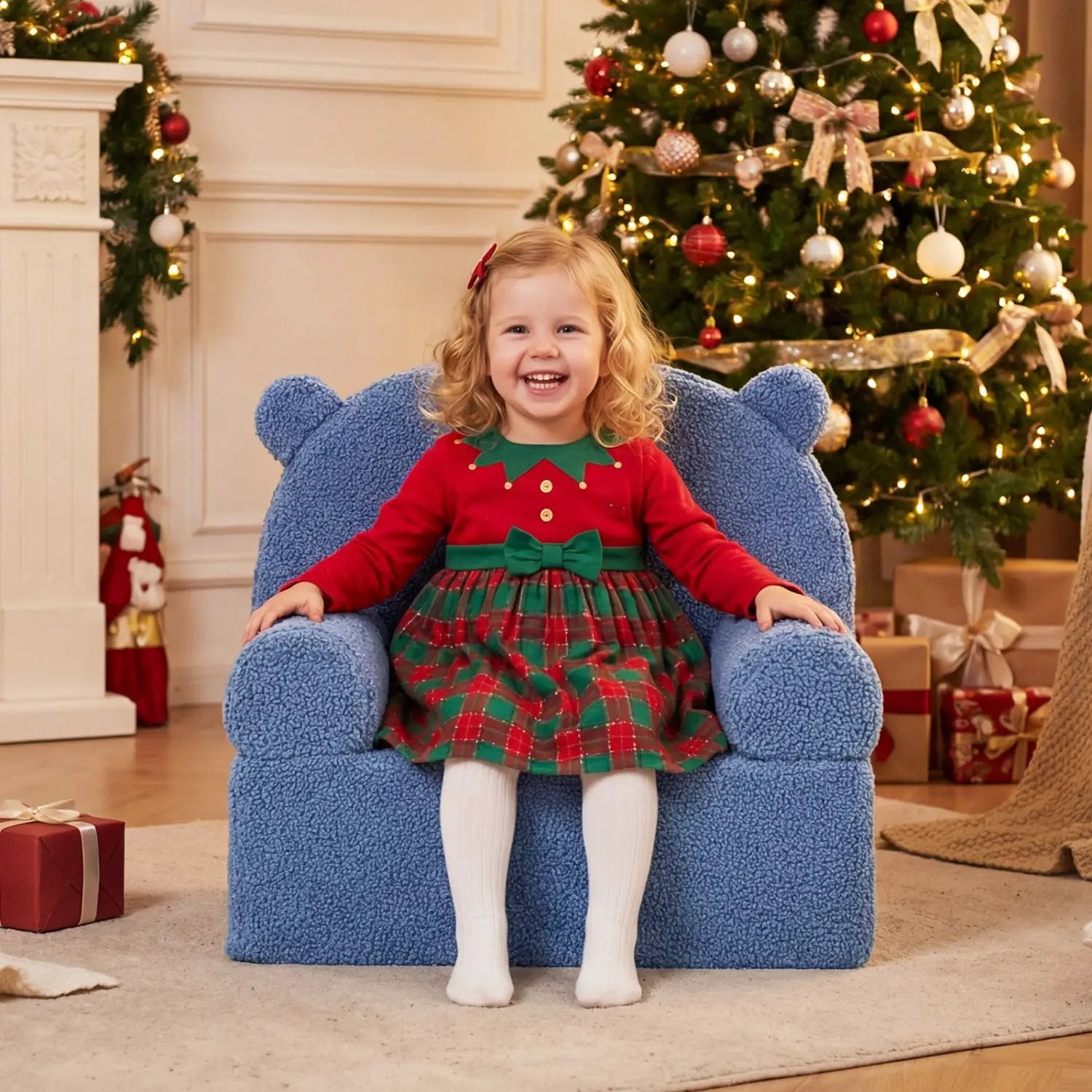 Kids Bear Sofa Toddler Foam Couch with Soft Fleece Fabric Cover by DirectDeals
