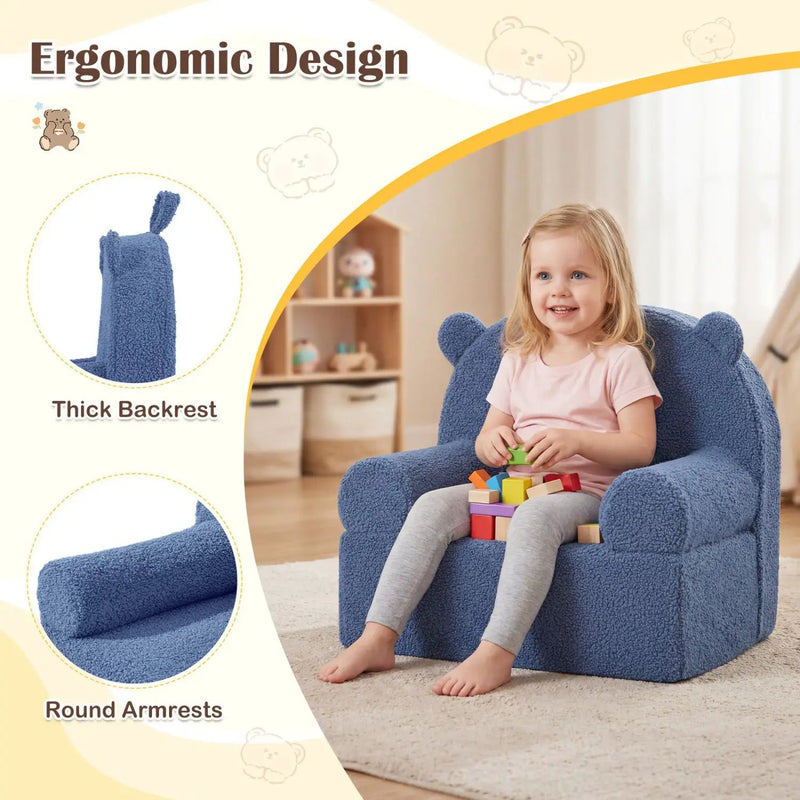 Kids Bear Sofa Toddler Foam Couch with Soft Fleece Fabric Cover by DirectDeals