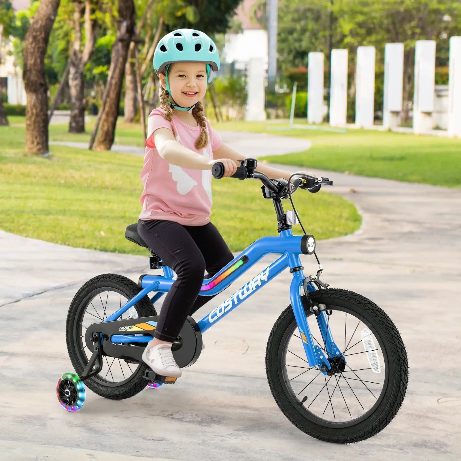 18 Inch Kids Bike LED Lighted Adjustable with Training Wheels for 4-8 Years Old Kids-18 inches by DirectDeals