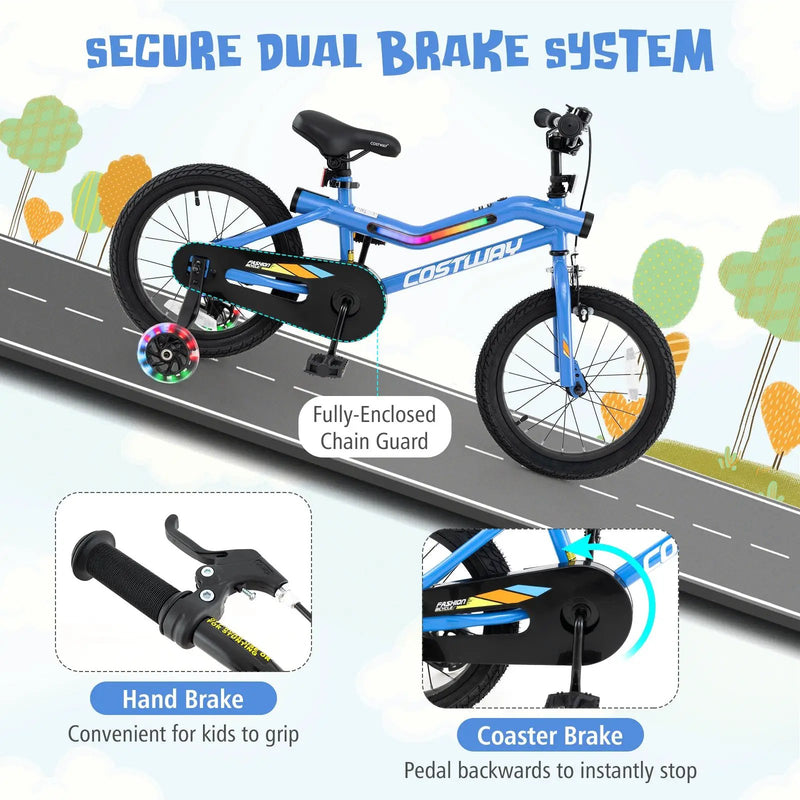 18 Inch Kids Bike LED Lighted Adjustable with Training Wheels for 4-8 Years Old Kids-18 inches by DirectDeals