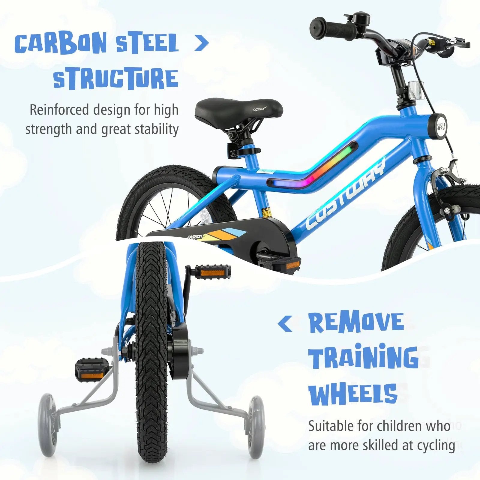 18 Inch Kids Bike LED Lighted Adjustable with Training Wheels for 4-8 Years Old Kids-18 inches by DirectDeals