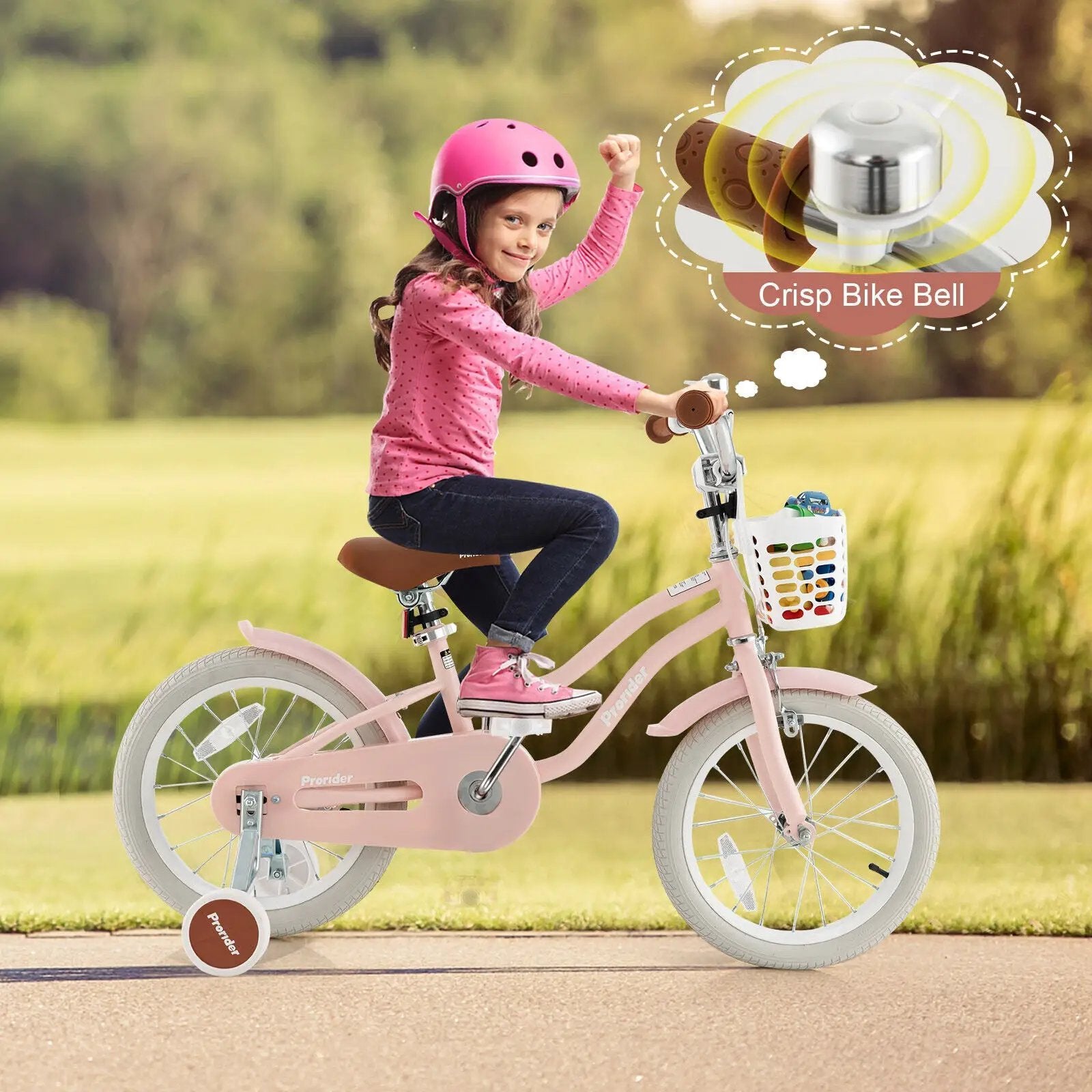 16 Inch Kids Bike with Front Handbrake and 2 Training Wheels-Pink by DirectDeals